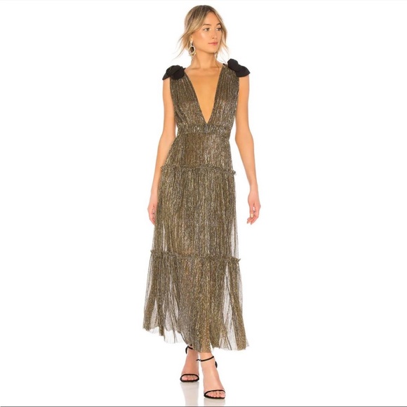 Sabina Musayev Dresses & Skirts - Sabina Musayev Ray Dress M Metallic Cutout Back V-Neck Bow Sleeveless Gold